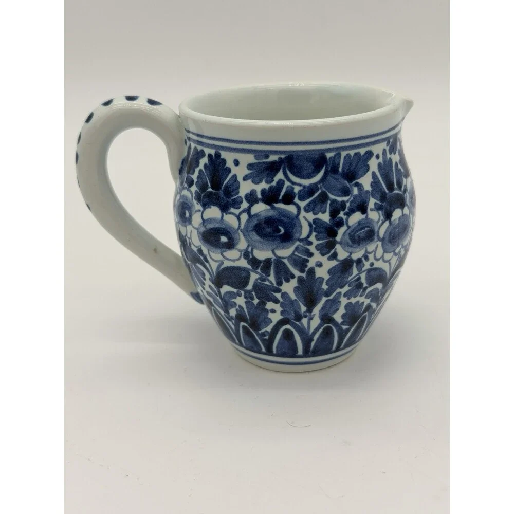 Delft Blue /white Dutch Pottery Floral Pitcher Small Ceramic 3”vintage Signed